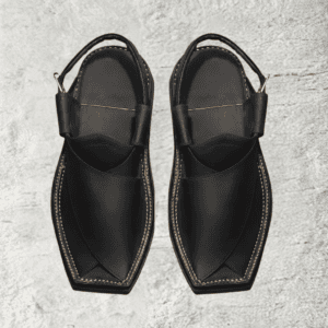 Black Kaptan Chappal in leather bag material, single-strap front view