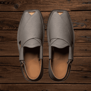 Ashen grey Danedar Peshawari Bera Chappal with studded strap pattern