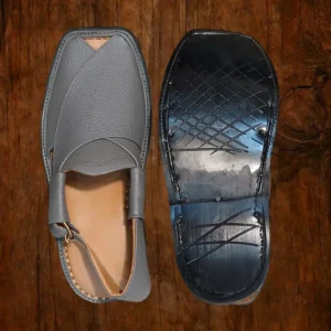 Ashen grey Danedar Peshawari Bera Chappal with studded strap pattern
