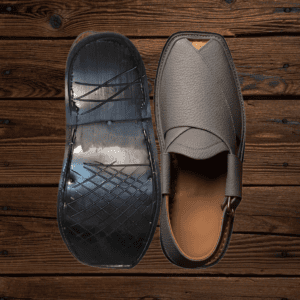 Ashen grey Danedar Peshawari Bera Chappal with studded strap pattern