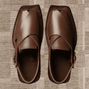 Matt brown Karachi Gizri 76-10 chappal, rugged slip-on front view