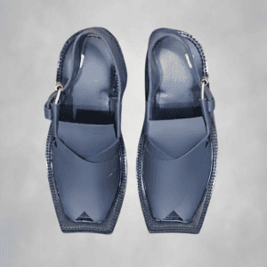 Dark slate Karachi Gizri Chappal in High Kurrum, simple slip-on view