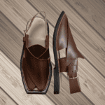Close-up of the Karachi Machine Sole chappal's leather bag texture
