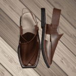 Side profile of the Karachi Machine Sole chappal's slip-on shape