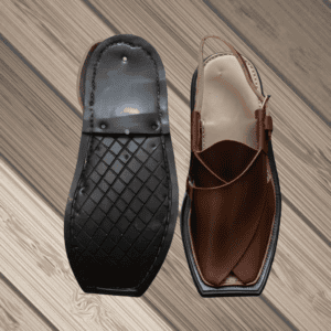 Chocolate brown Karachi Machine Sole chappal in leather bag material