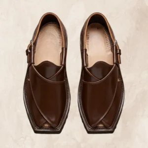 Band Kohati Chappal handcrafted in dark brown leather bag, front view