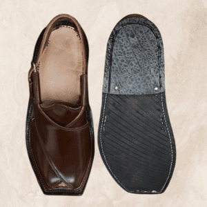 Band Kohati Chappal handcrafted in dark brown leather bag, front view