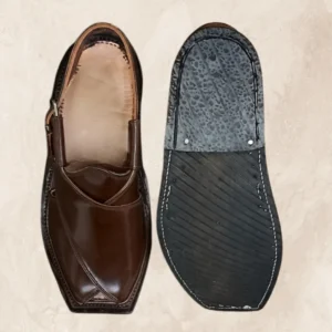 Band Kohati Chappal handcrafted in dark brown leather bag, front view