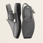 Hand-stitched strap detailing on the Grey Kaptan Chappal