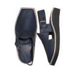 Hand-stitched strap edge on the Kaptan Peshawari Chappal in blue leather
