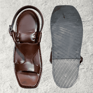 Kohati Panjedar Chappal in chocolate brown High Kurram, five-strap front view