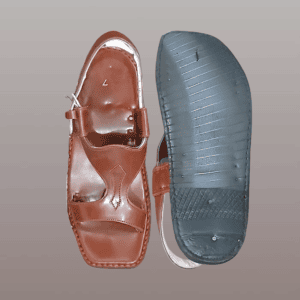 Cherry brown Kohati Panjedar Chappal with five-strap design, front view