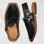 Adjustable buckle strap detail on the Black Norozi Chappal