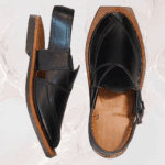 Side view of the Black Norozi Chappal showing its low-profile build