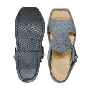 Peshawari Band Panjedar handcrafted Peshawari sandal in grey High Kurram leather, front view