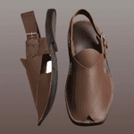 Buckle strap detail on the Brown Peshawari Gol chappal