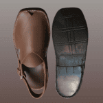 Tyre rubber sole on the Brown Peshawari Gol chappal, close-up