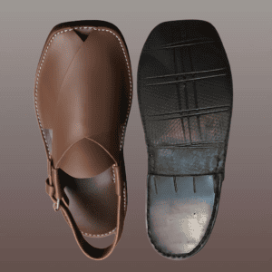 Matt brown Peshawari Gol chappal with rounded toe in High Kurrum