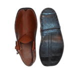 Tire-rubber outsole beneath the Peshawari Gol Chappal's leather build