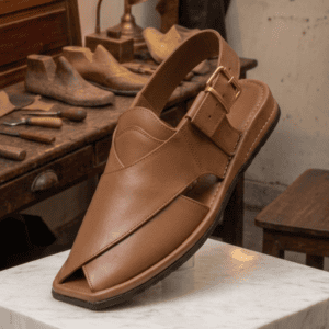 Zardari Peshawari Chappal in fine-grain leather, wide bold front view