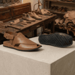 Sturdy buckle strap detail on the Zardari Peshawari Chappal