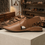 Side profile of the Zardari Peshawari Chappal's fuller construction