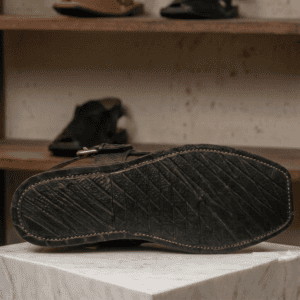 Zardari Peshawari Chappal in fine-grain leather, wide bold front view